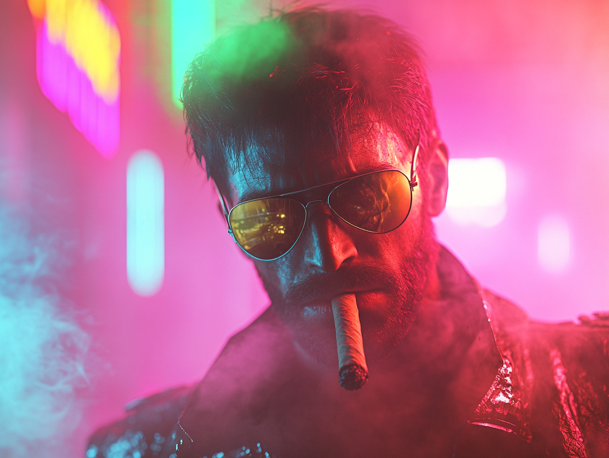 Tony Montana in Cyberpunk Neon Cityscape