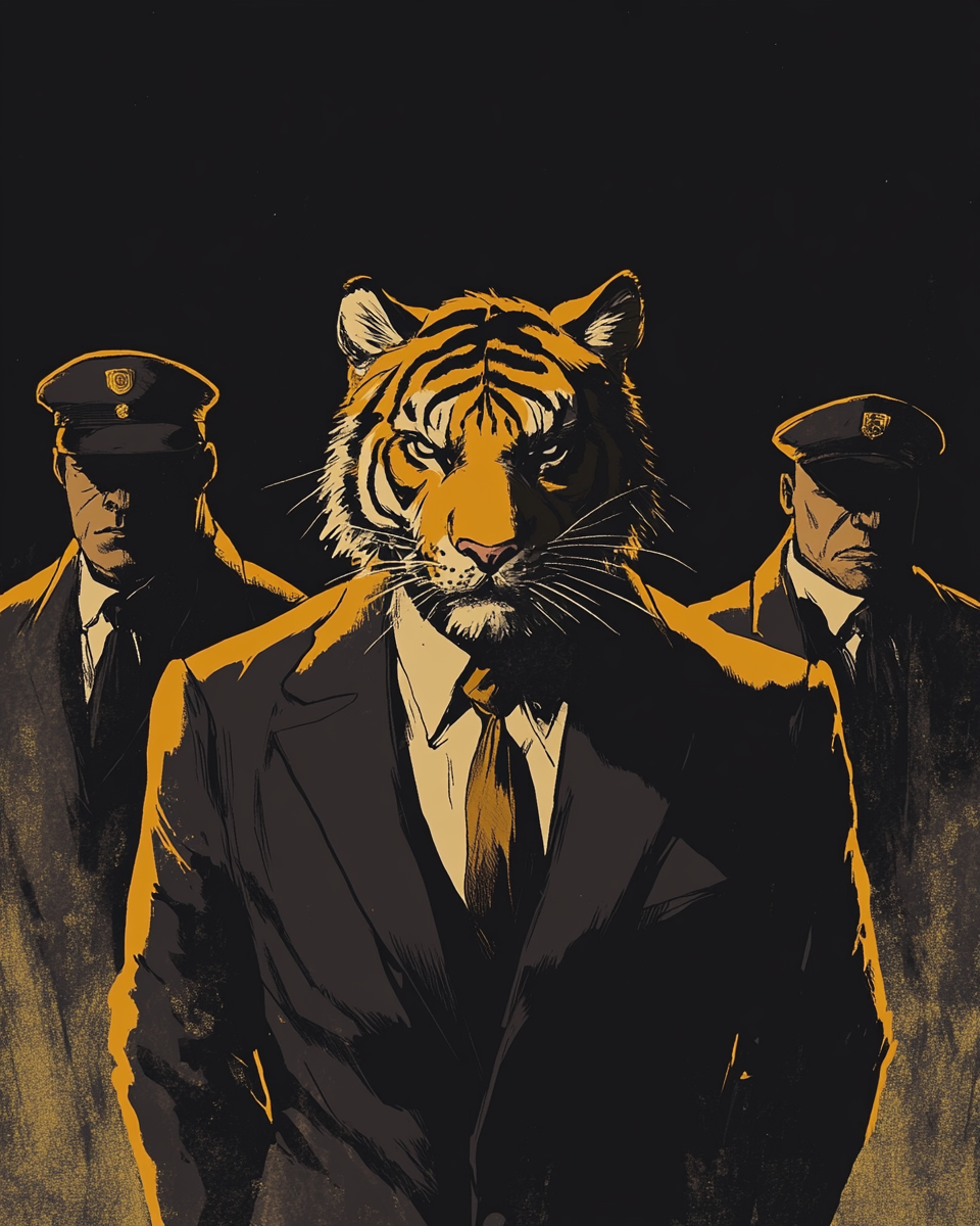 Tony the Tiger and bodyguards on noir comic cover