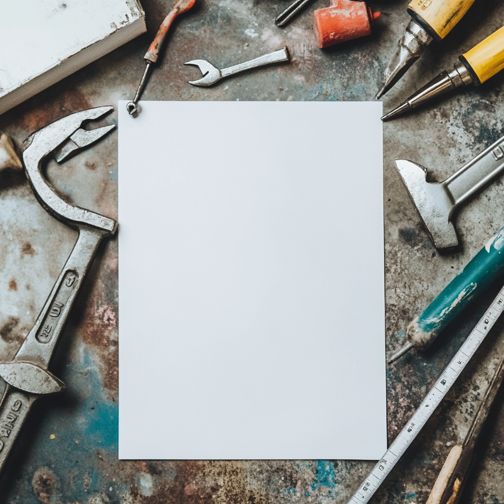 Tools on a white page for a project.