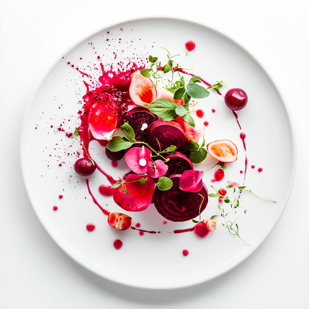 Top-down view of plate with red and pink vegetables.