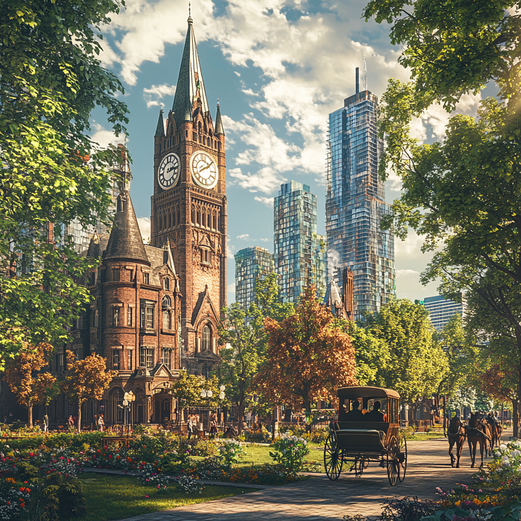 Toronto in 1900s: realistic, photographic, fascinating clock tower.