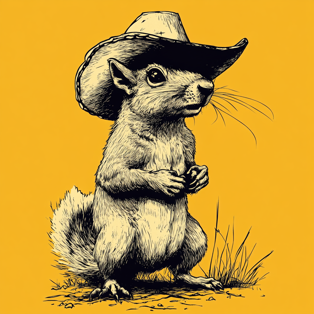 Tough Cowboy Squirrel on Yellow Flag, Ready for Fight