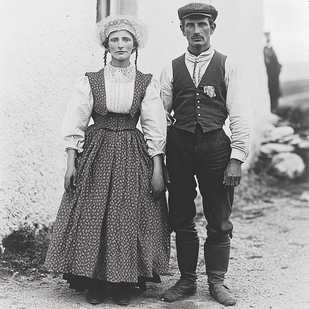 Traditional Bretagne Costume with long skirt and lace headdress