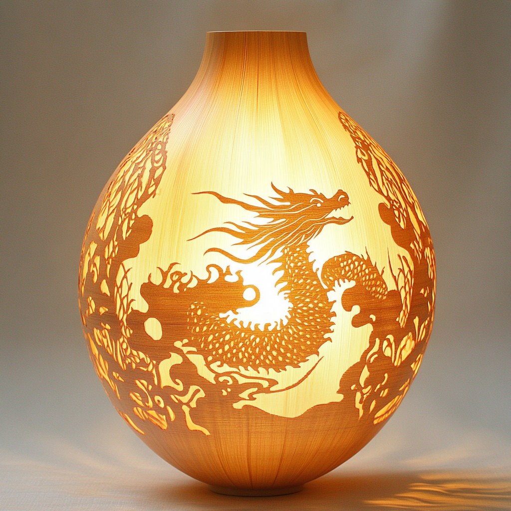 Traditional Chinese Bamboo Lamp Design Dragon-Phoenix Harmony