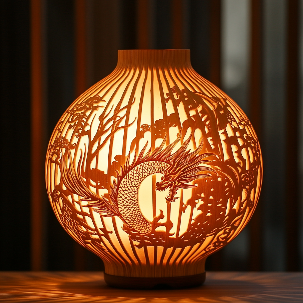 Traditional Chinese Bamboo Lamps: Dragons & Phoenixes Pattern