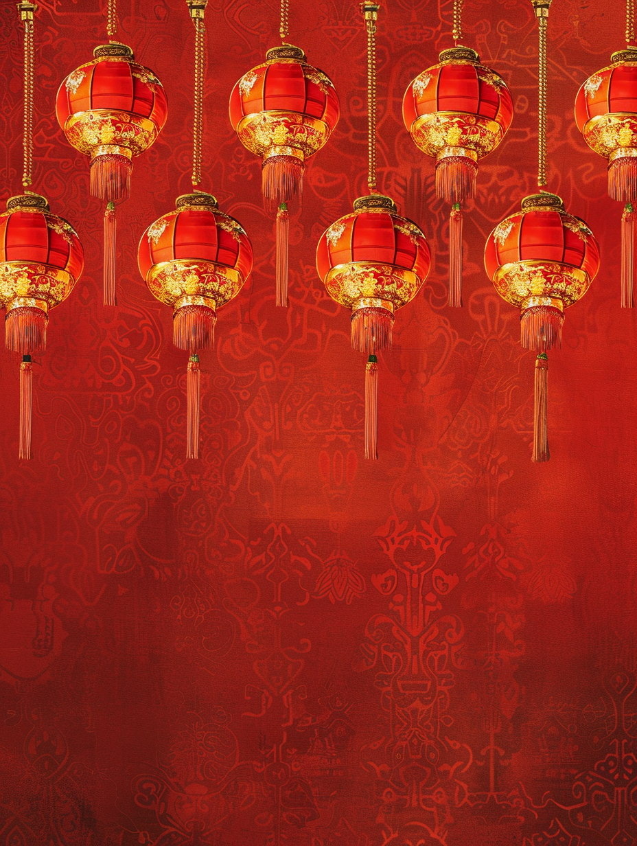 Traditional Chinese lanterns in festive symmetrical design in red.