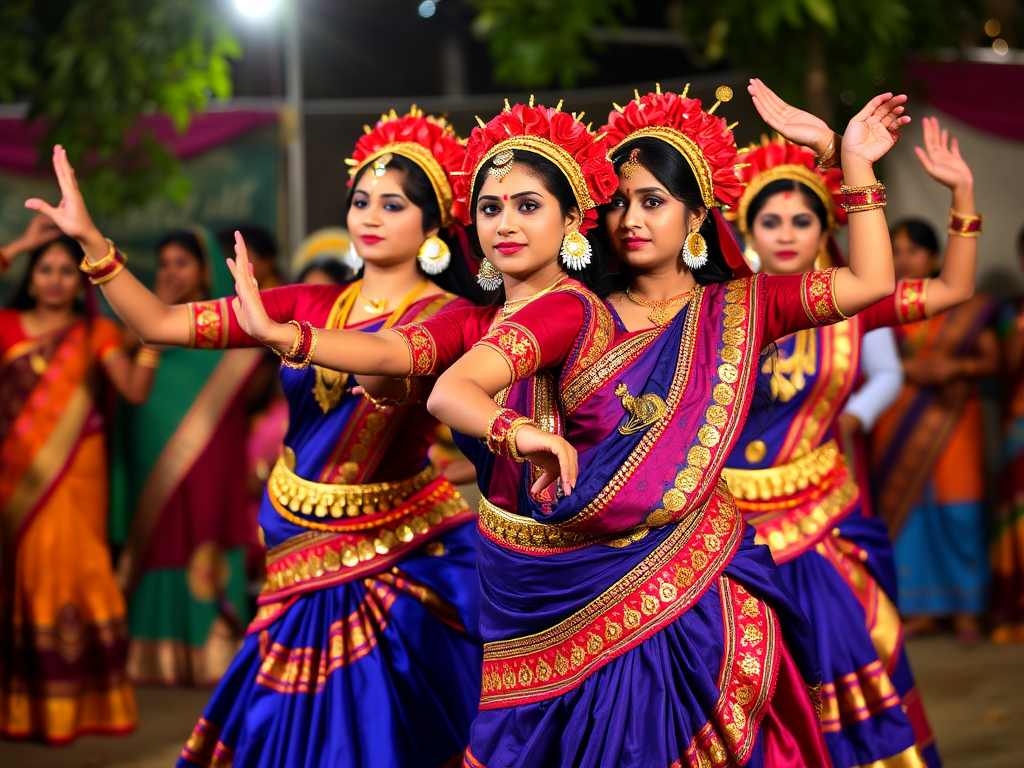 Traditional Gujrati girls in colorful dancing attire.