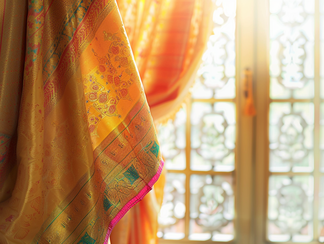 Traditional Indian Saree on Mannequin in Ornate Setting