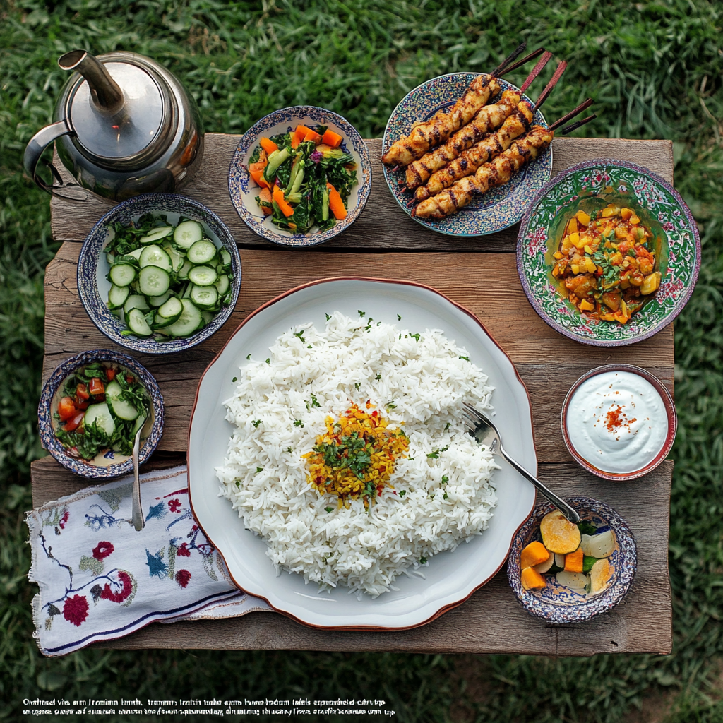 Traditional Iranian Lunch Set on Green Lawn