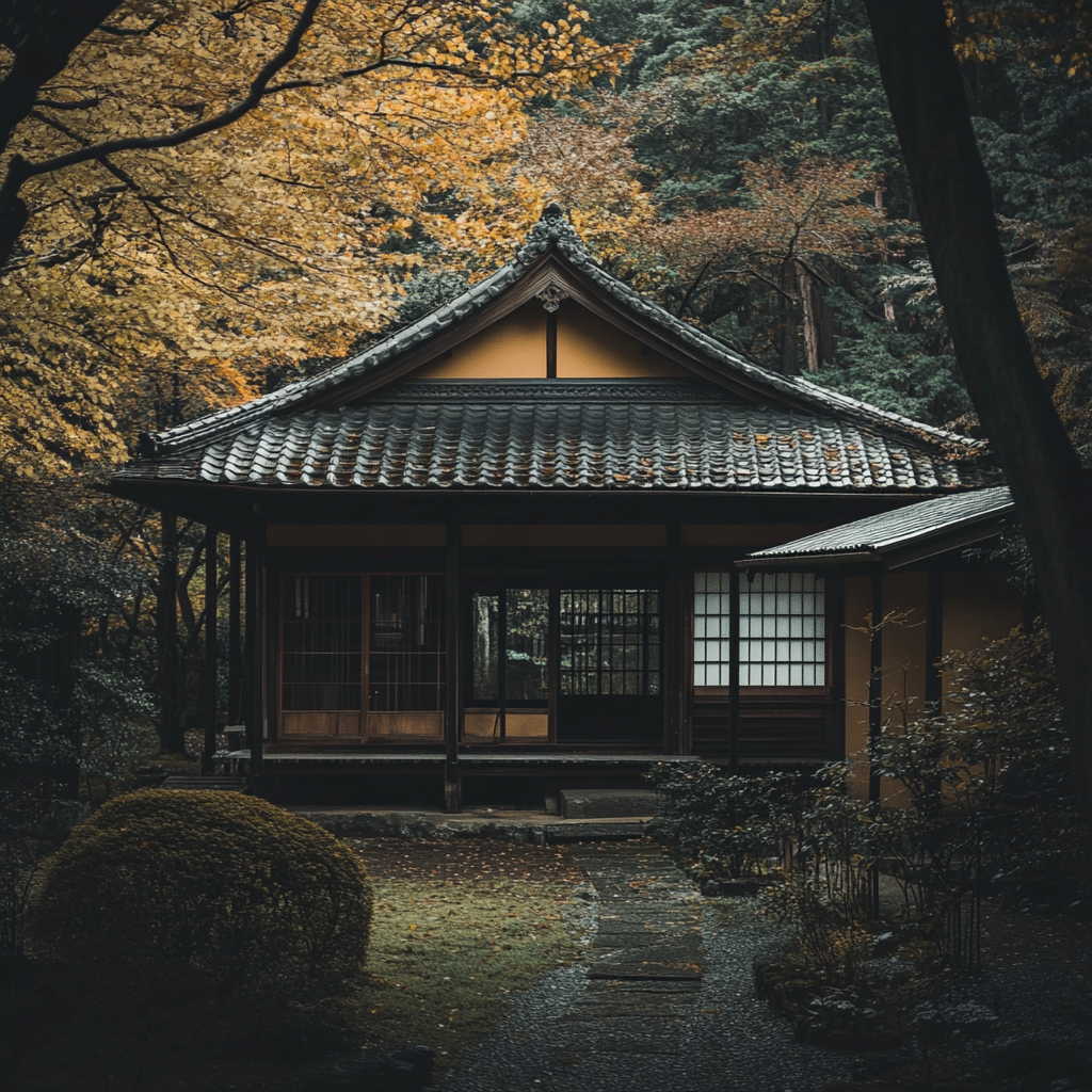 Traditional Japanese House in Japan on Autumn Day