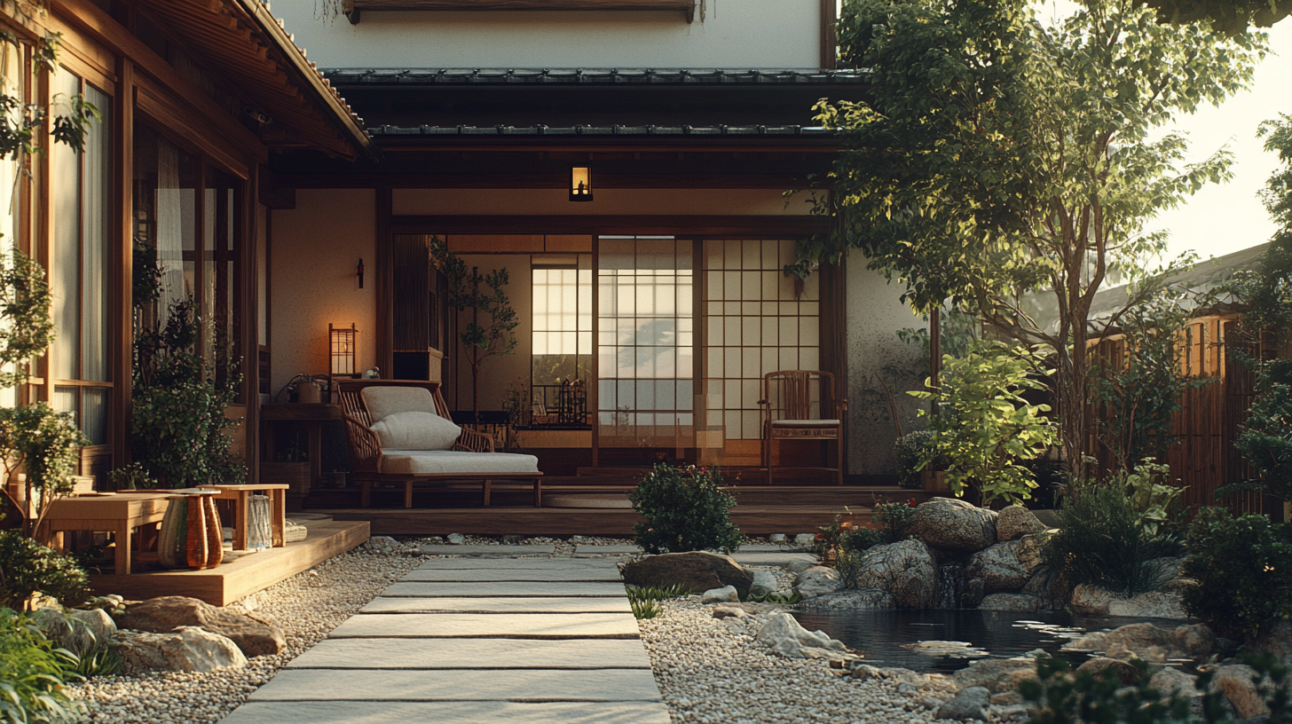 Traditional Japanese house with engawa in natural light.