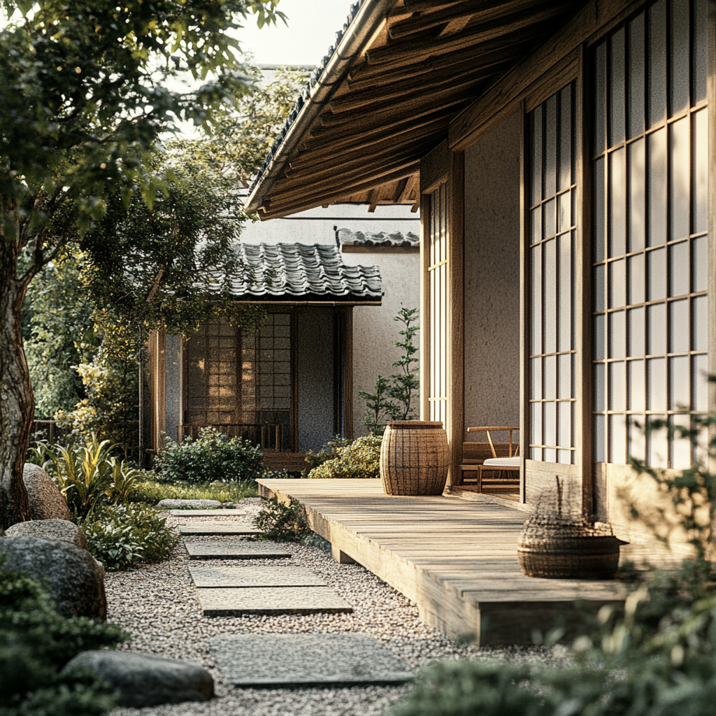 Traditional Japanese house with engawa in natural scene.