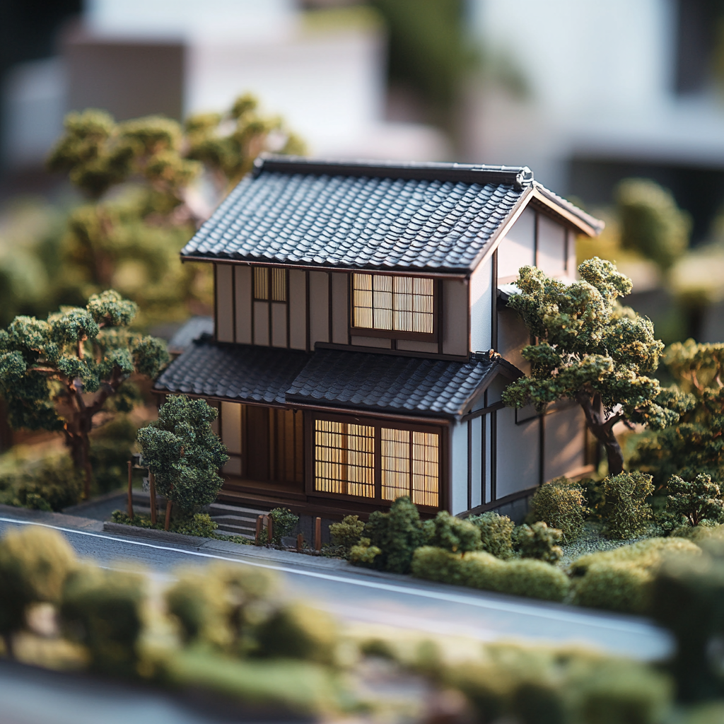 Traditional Japanese townhouse with engawa in limited depth.