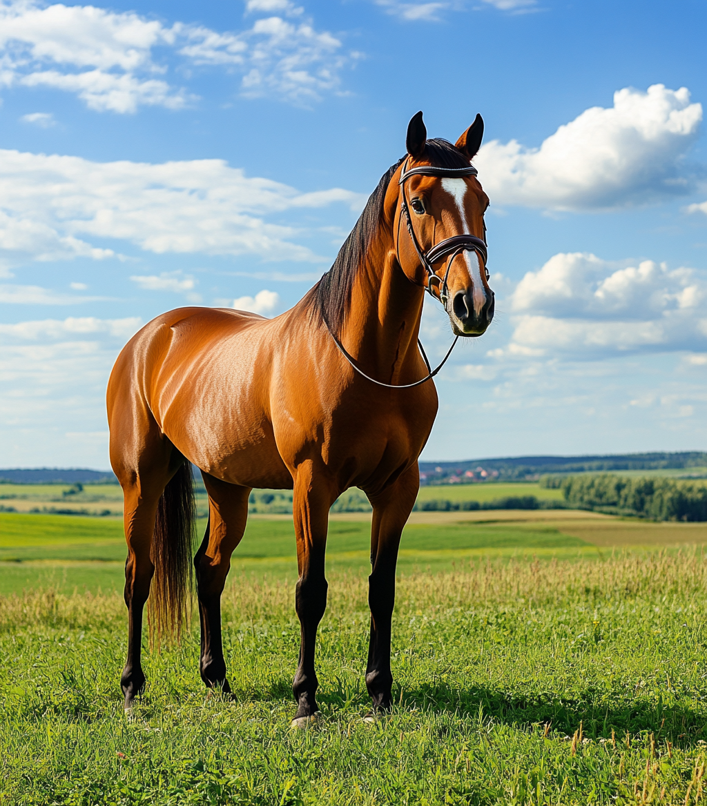 Tranquil Dressage Horse in Lush Countryside Setting