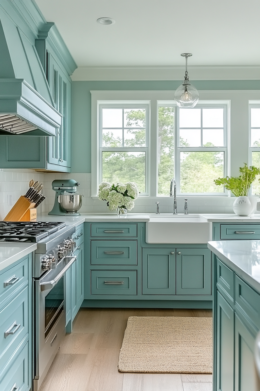 Tranquil Green Lagoon-Inspired Calm Kitchen Design.