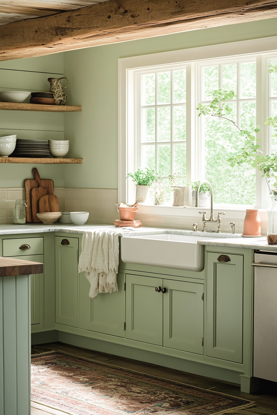 Tranquil Sage Green Kitchen with Natural Wood Accents