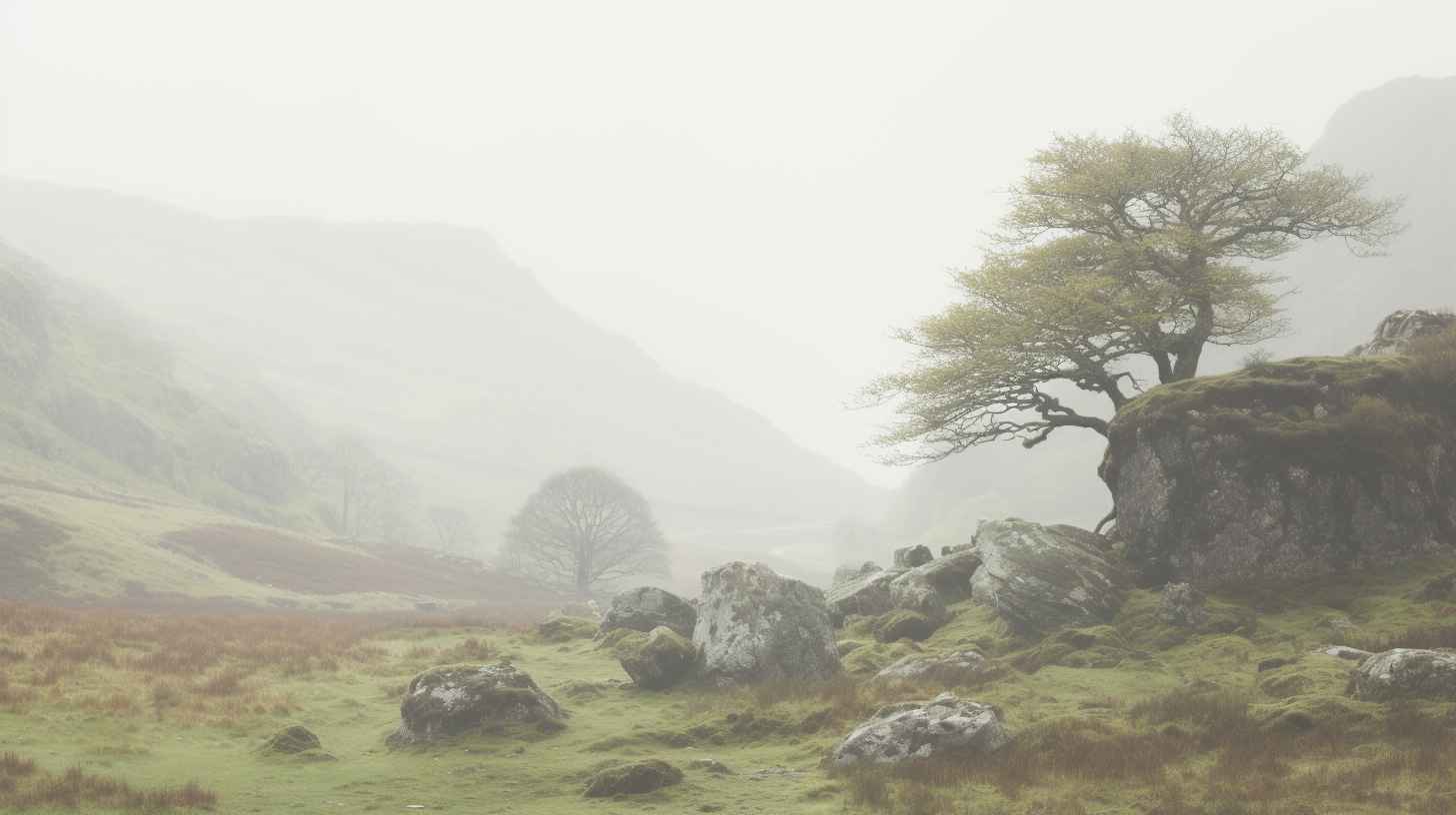 Cinematic Moss-Covered Stone Wall in Scottish Landscape