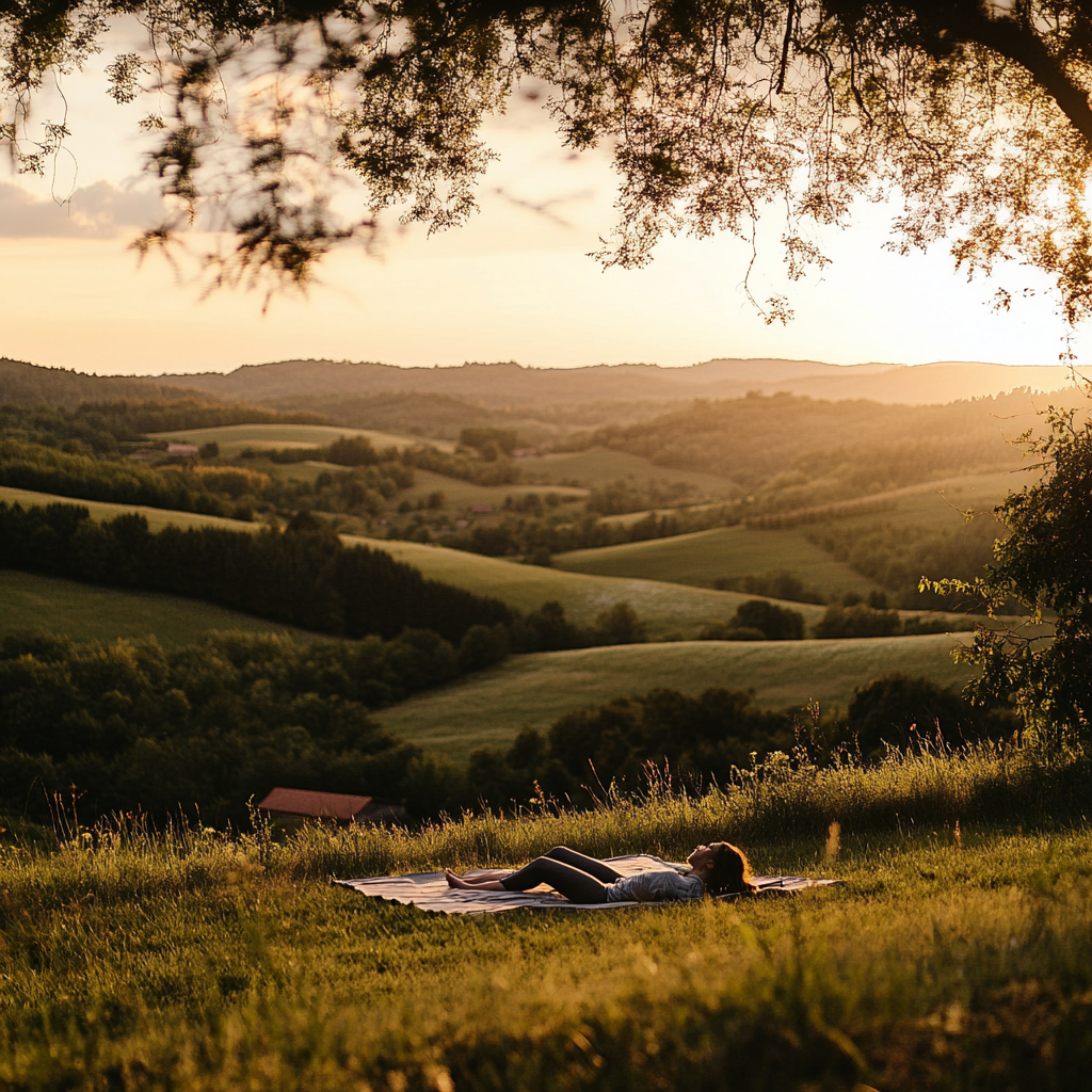 Tranquil Sunset Yoga in Lisle-sur-Tarn Countryside