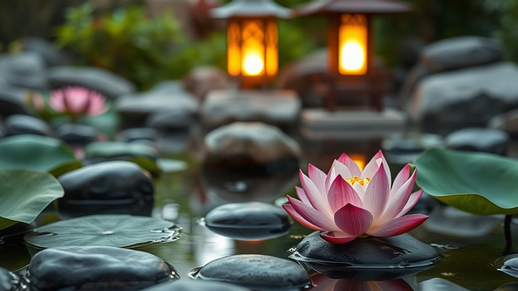 Tranquil Zen Garden with Lotus Flowers