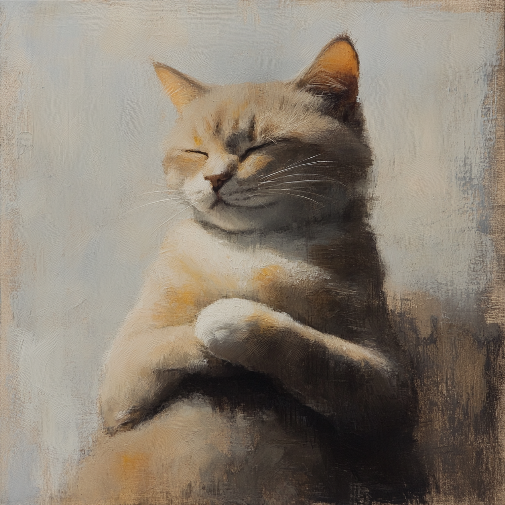 Tranquil cat in peaceful contemplation with closed eyes