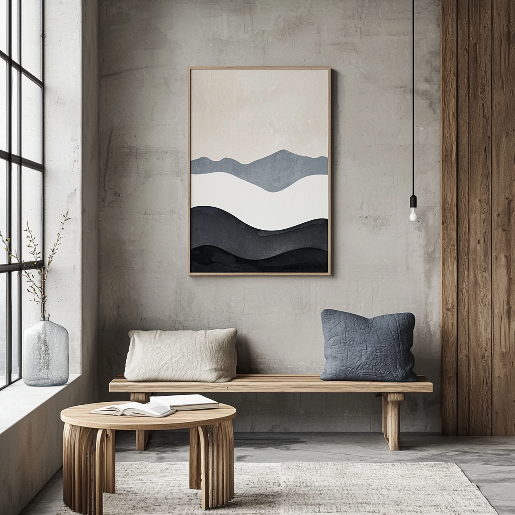 Tranquil minimalist wall art inspired by Nordic fjords.