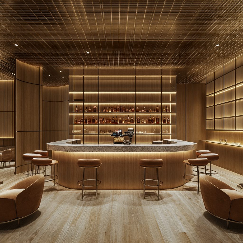 Transformative spa bar design, sleek, elegant, functional.