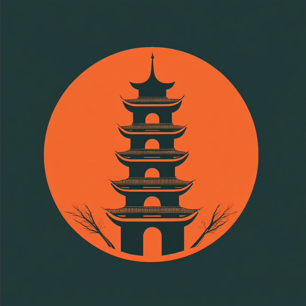 Transportation-themed logo with G, J, pagodas, Q appearance