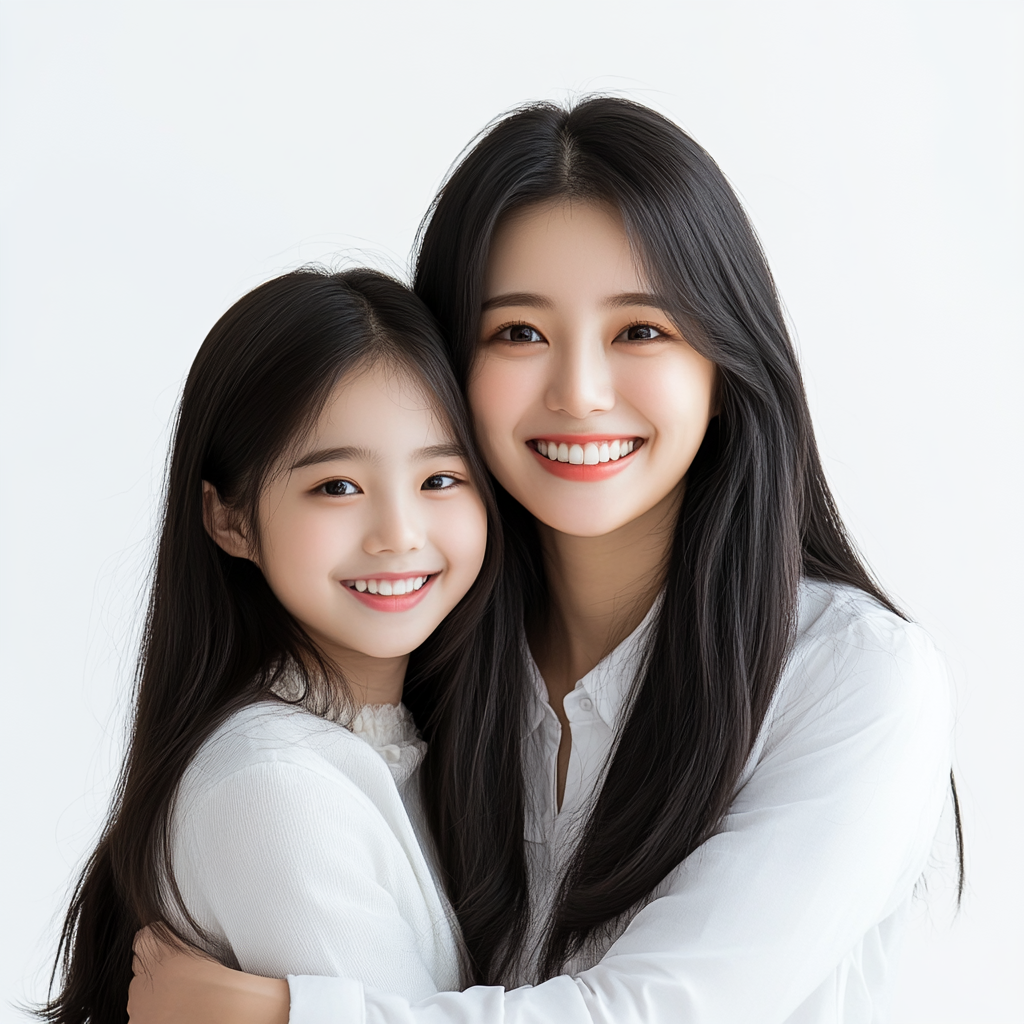 Trendy Korean woman in her 40s with daughter.