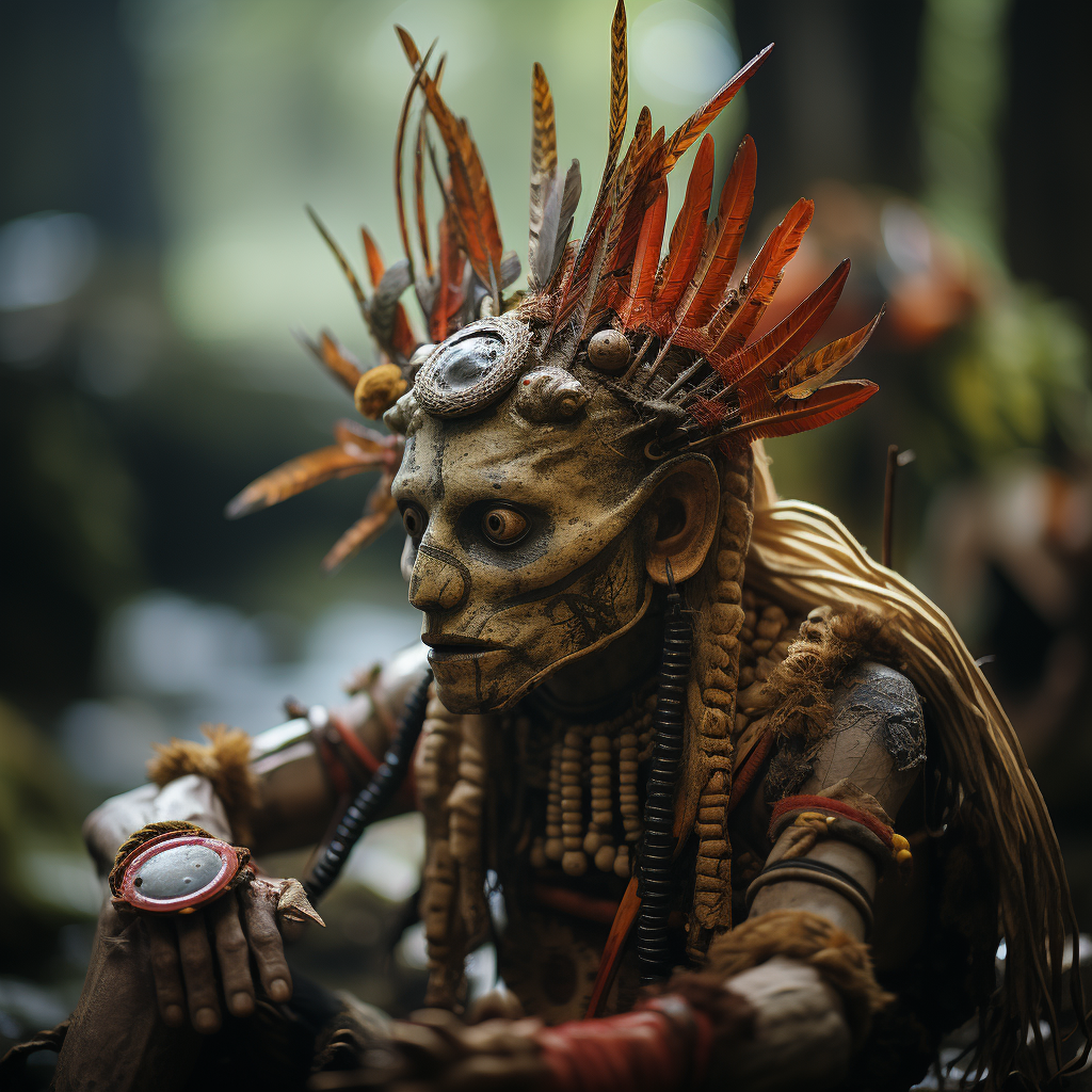 Tribal Aztec Shaman in Axolotl Mask Trance Photo