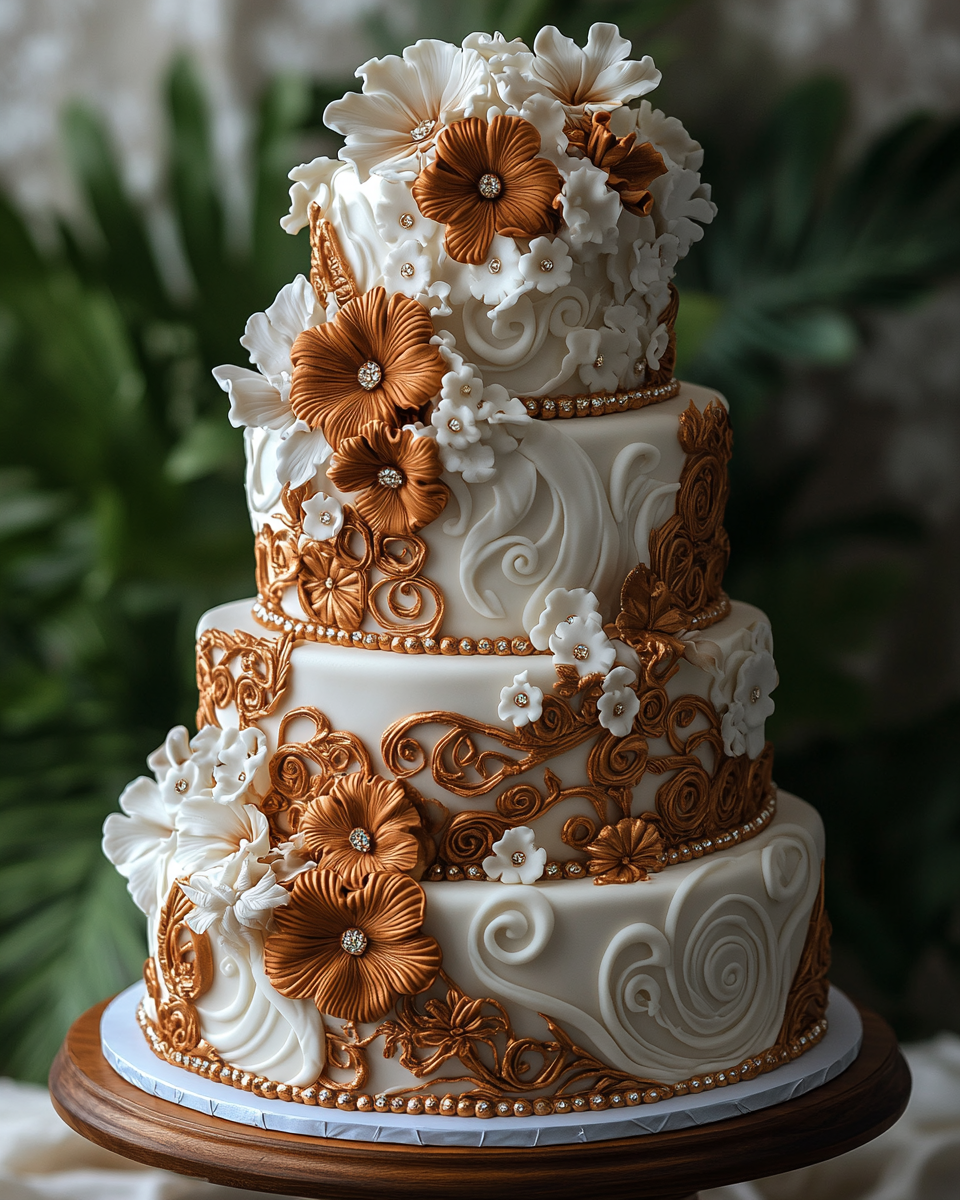 Tribal Tattoo Wedding Cake in Tropical Hawaii Garden