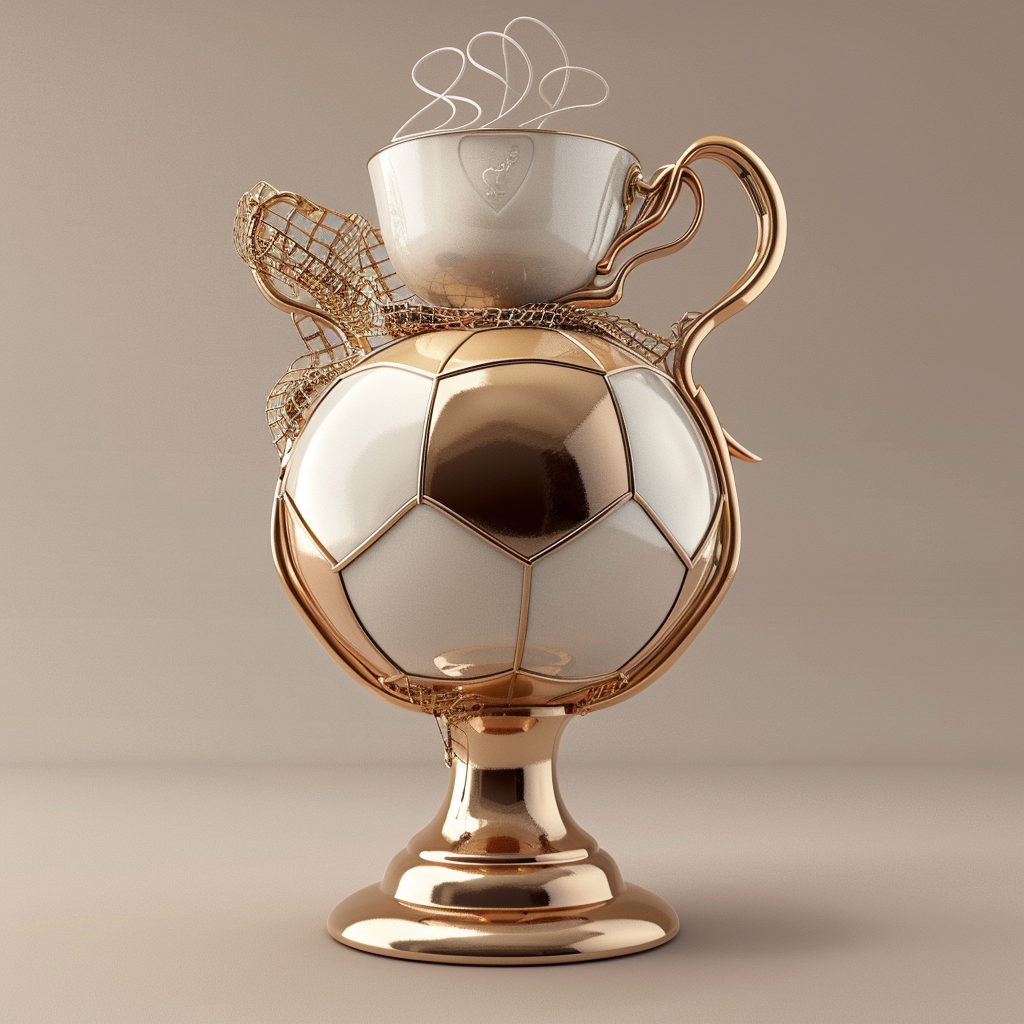 Trophy design: tea cup on Premier League shape.