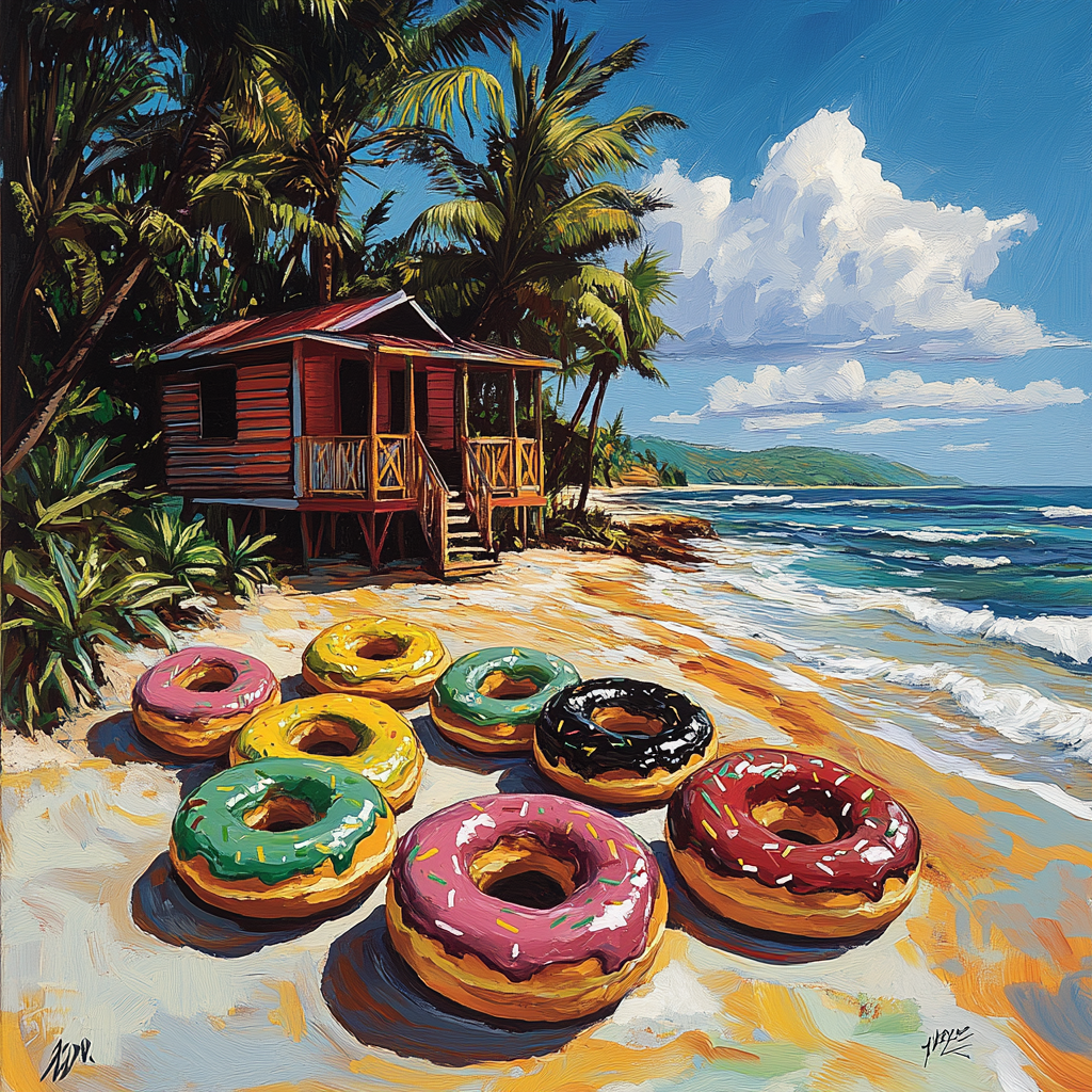 Tropical Jamaica Beach Hut with Colorful Donuts