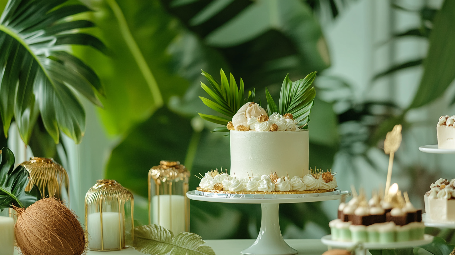 Tropical sweets on luxurious green table.