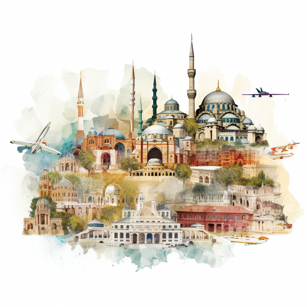 Turkey's Famous Attractions Collage on White Background.