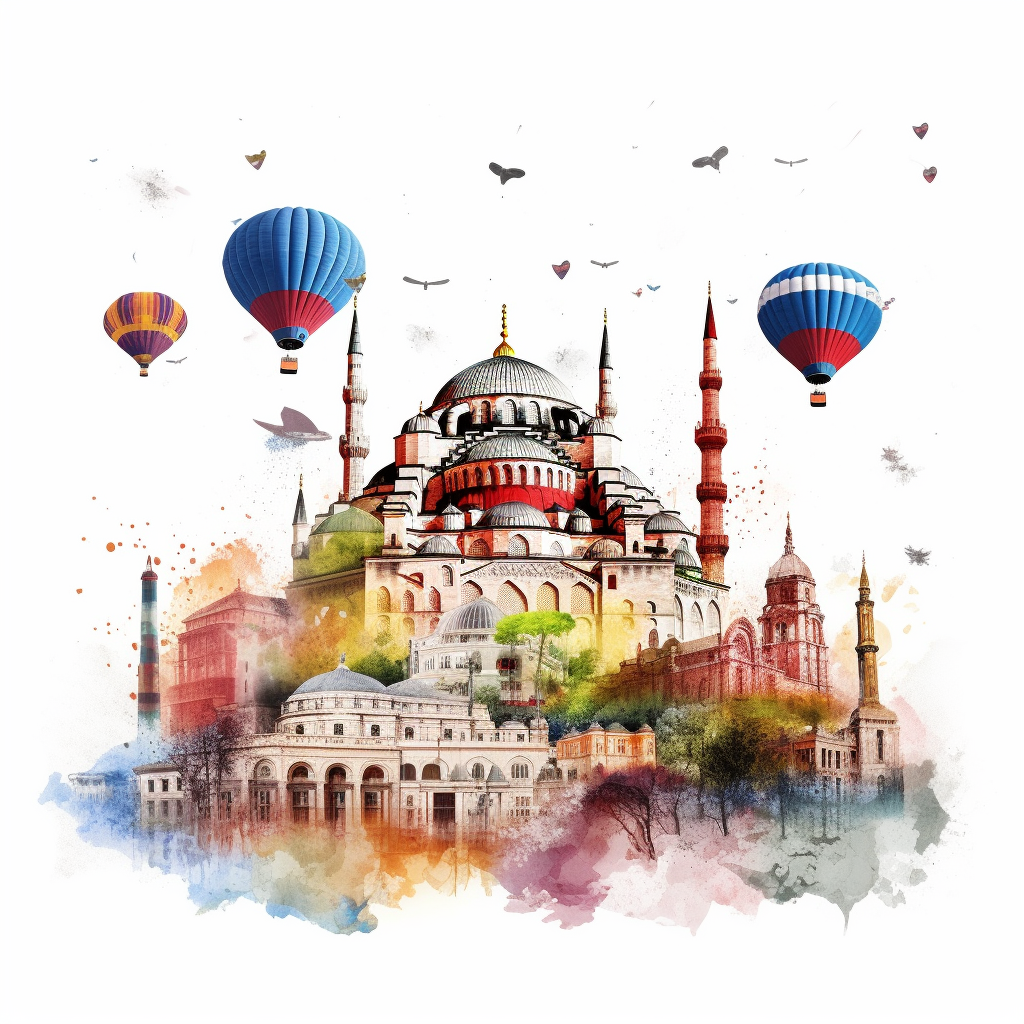 Turkey Tourist Attractions Collage White Background Hagia Sophia Cappadocia Blue Mosque 