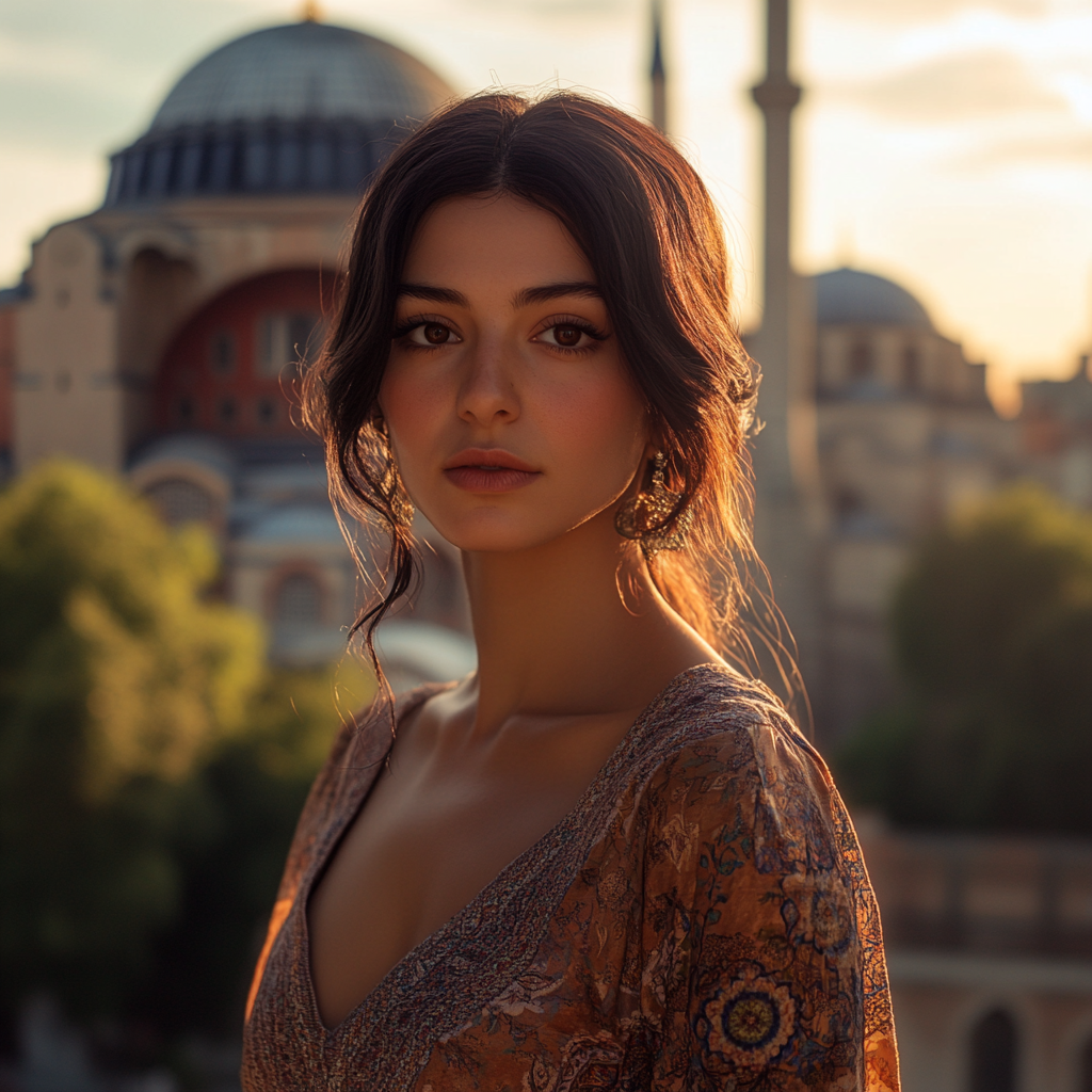 Turkish Woman at Hagia Sophia: Hyper-Realistic Cinematic Shot