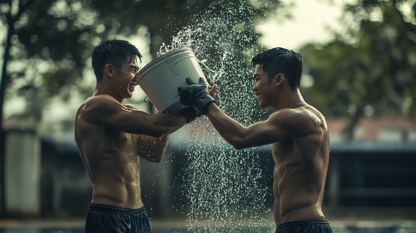 Two Asian boxers fighting in the heat.