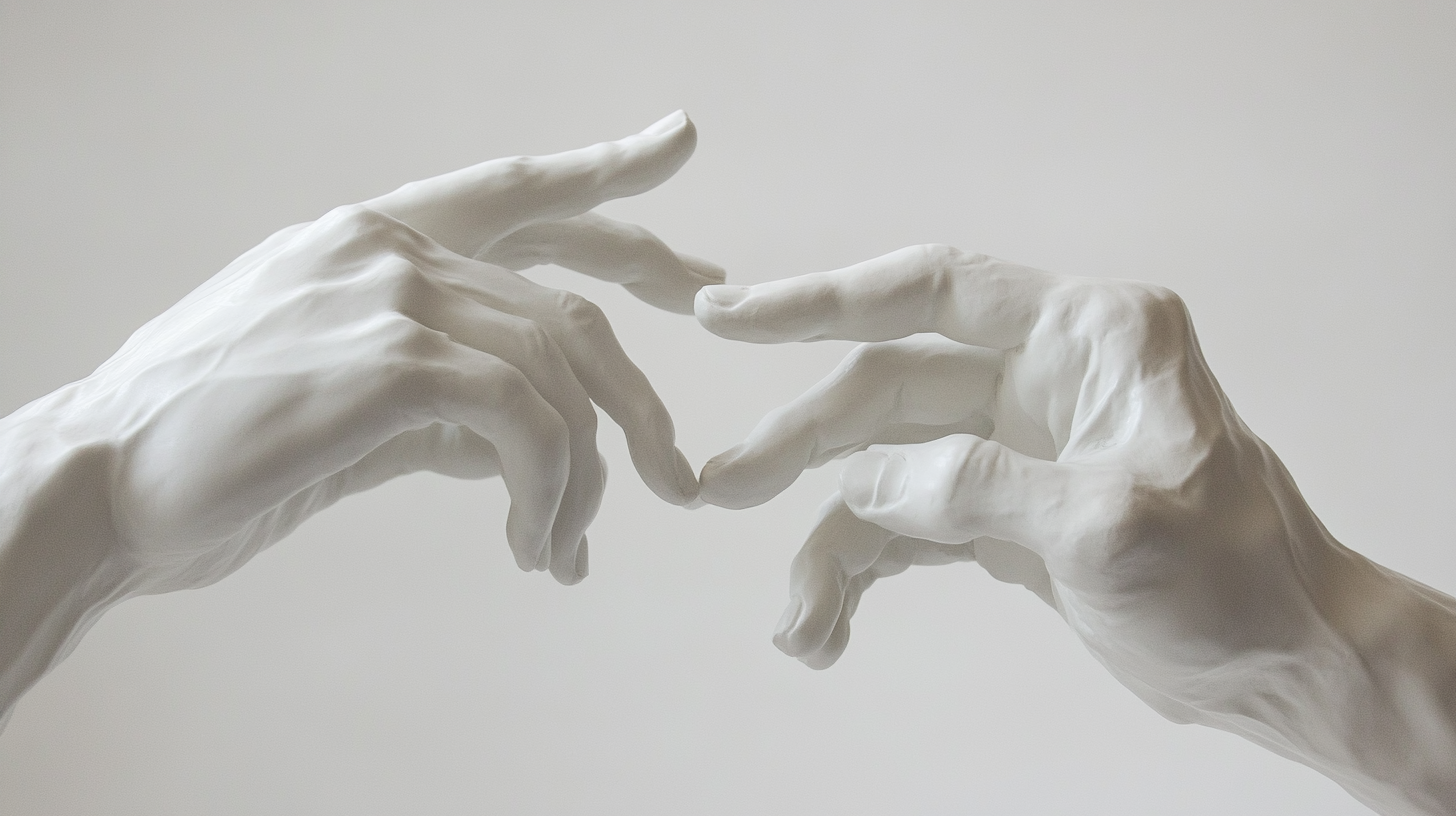 Two Ceramic Hands Trying to Touch