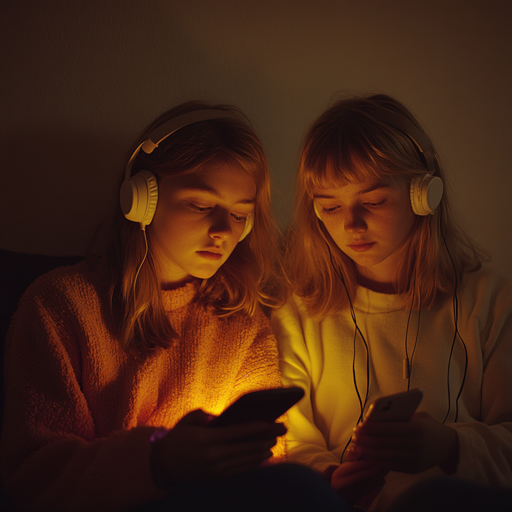 Two Girls Listen to Scary Podcast in Dark