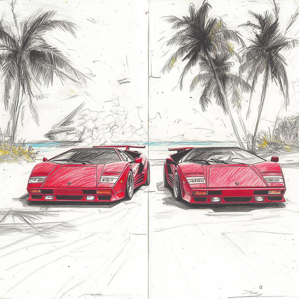 Two Lamborghinis Countach in 90s car magazine cover.