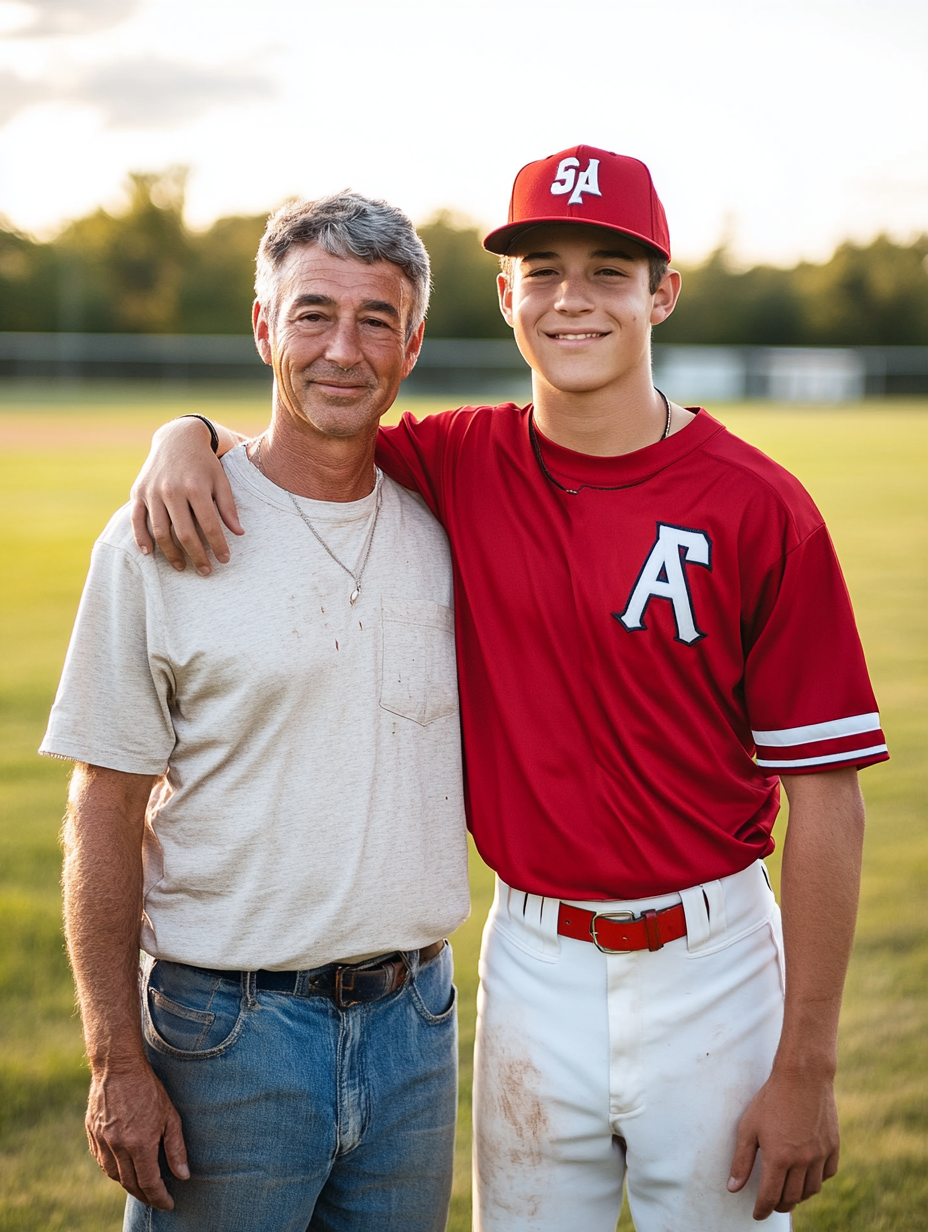 Two Men in Baseball Uniform on Field Portrait