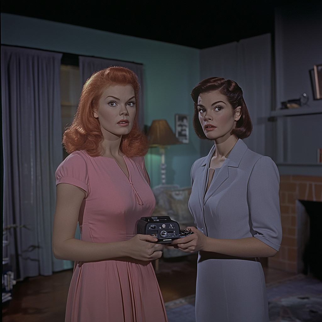 Two Women in Living Room in Twilight Zone Style.