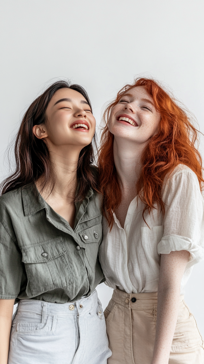 Two Young Women Embracing Happily