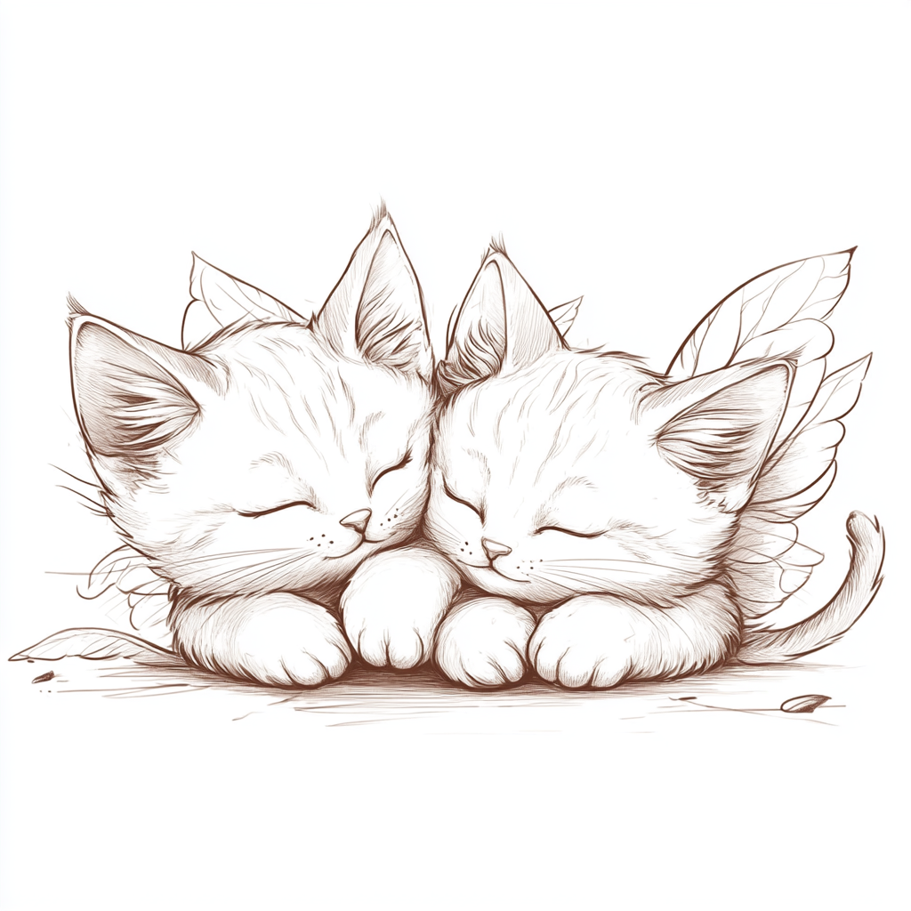 Two cartoon cats with wings hugging in anime style.