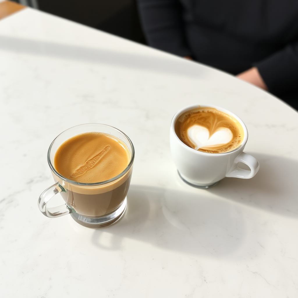 Two cups of espresso coffee on a table