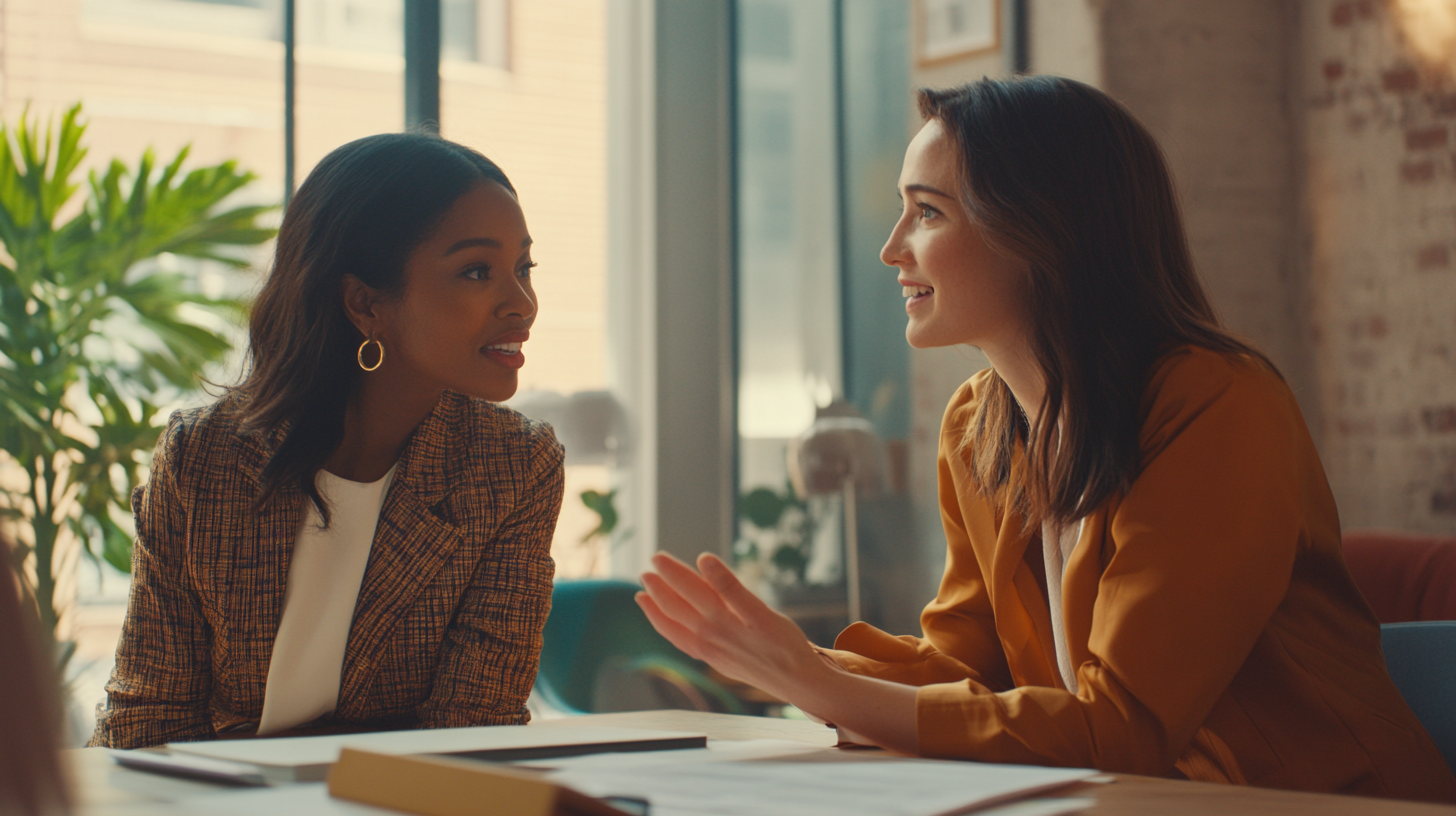 Two executives having professional conversation in stylish office