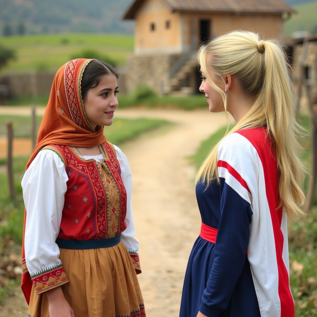 Two girls from different countries talking together.