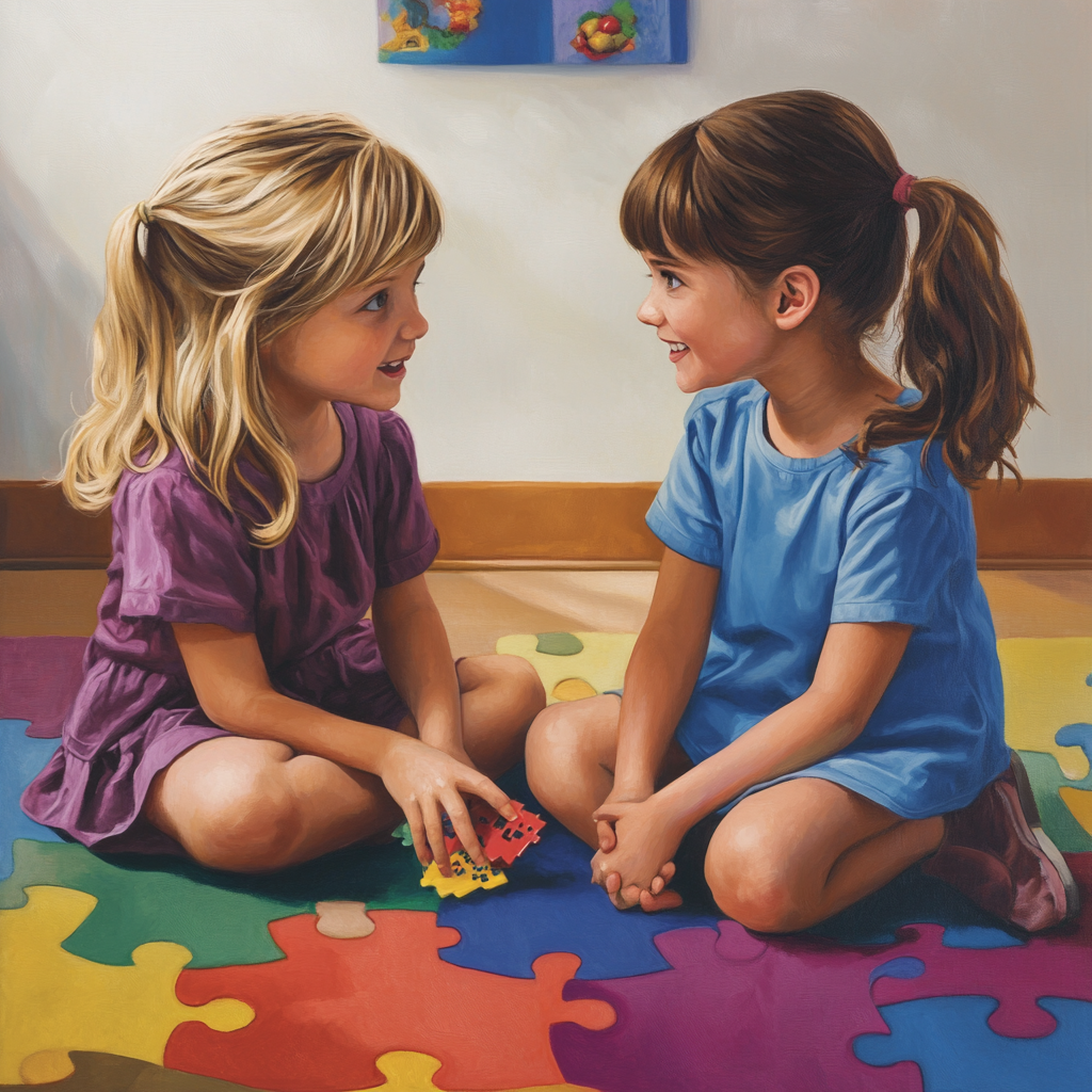 Two girls in therapy - one autistic, one neurotypical.