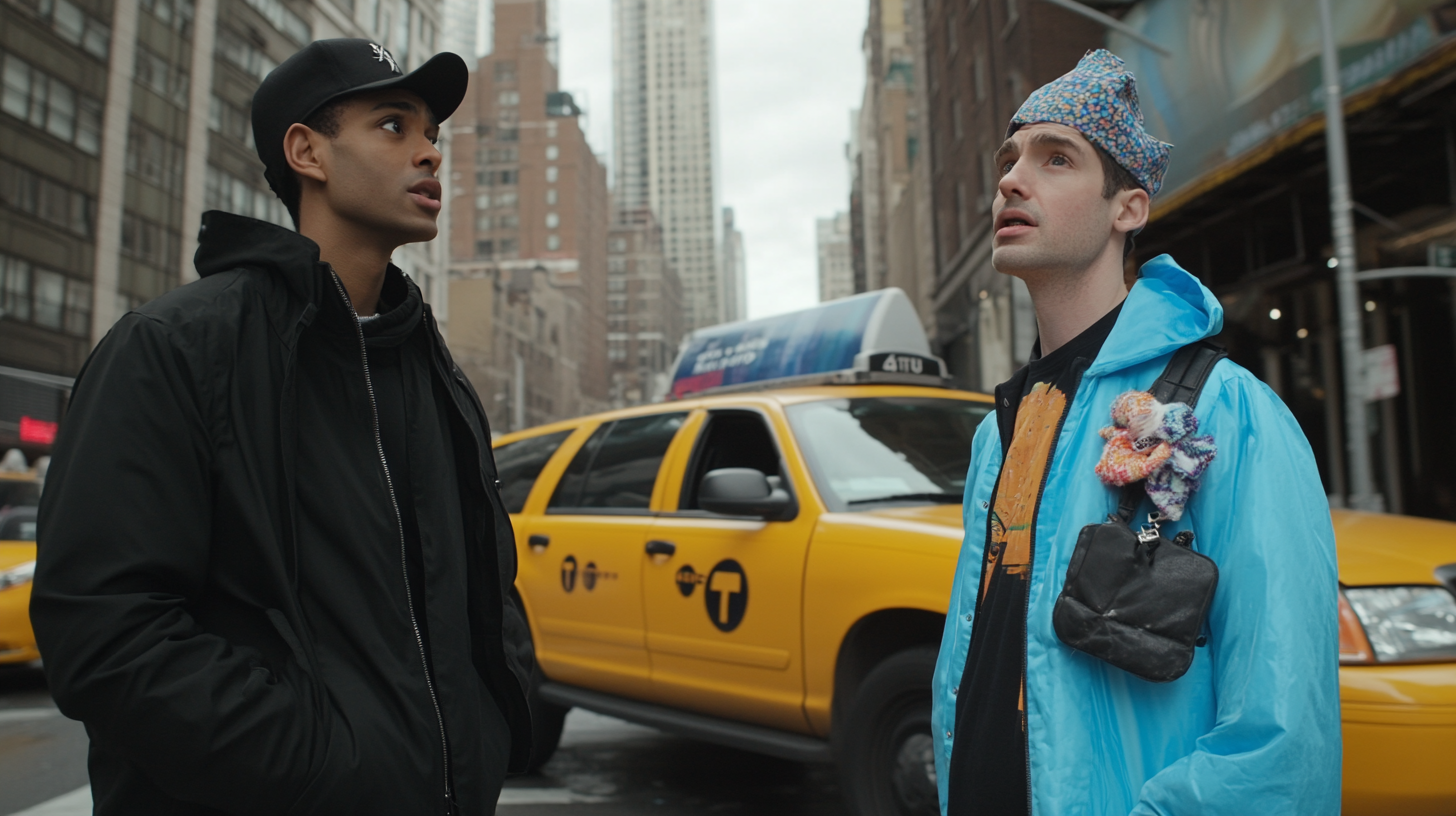 Two men in New York City in daytime.