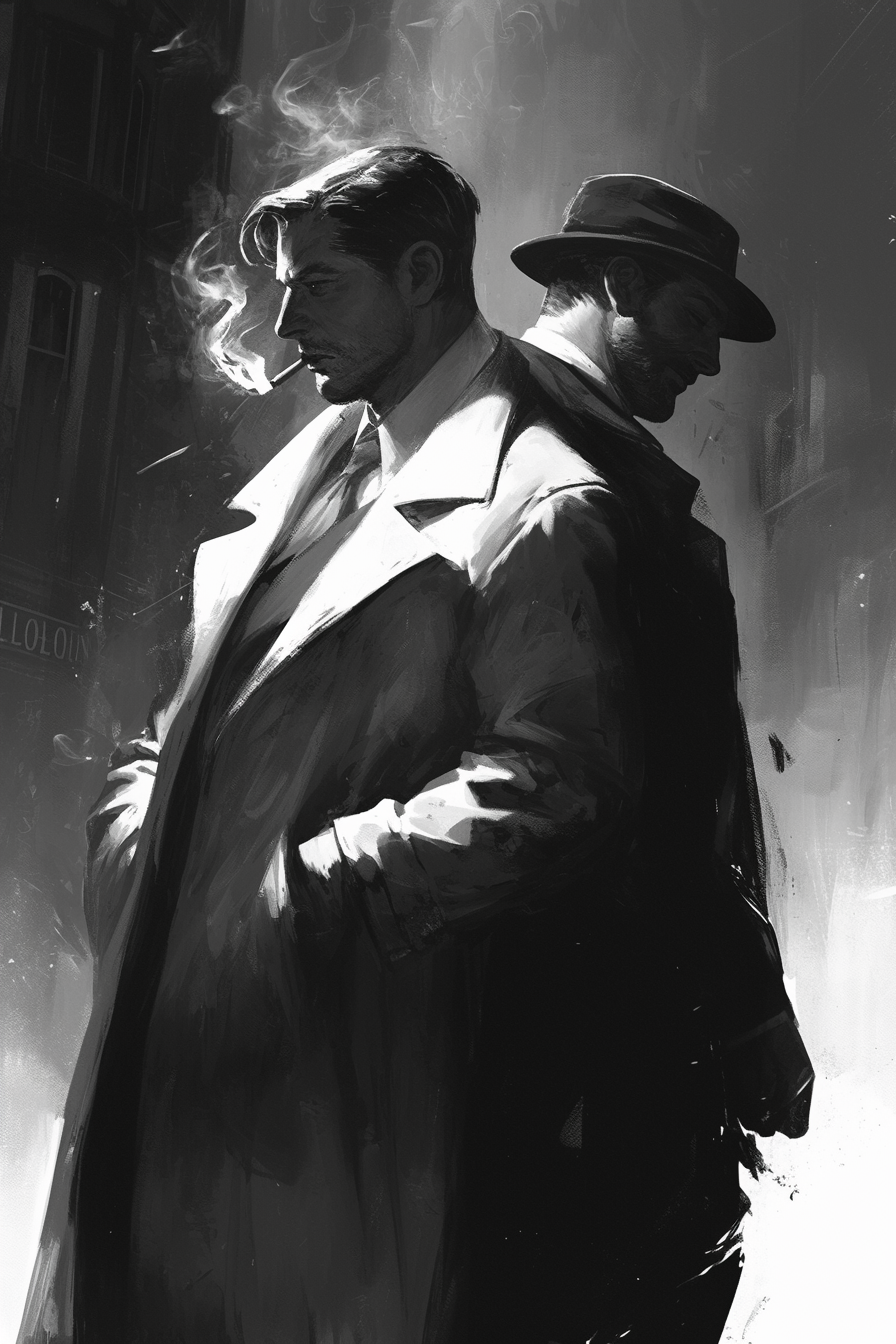 Two men in smoky steampunk noir